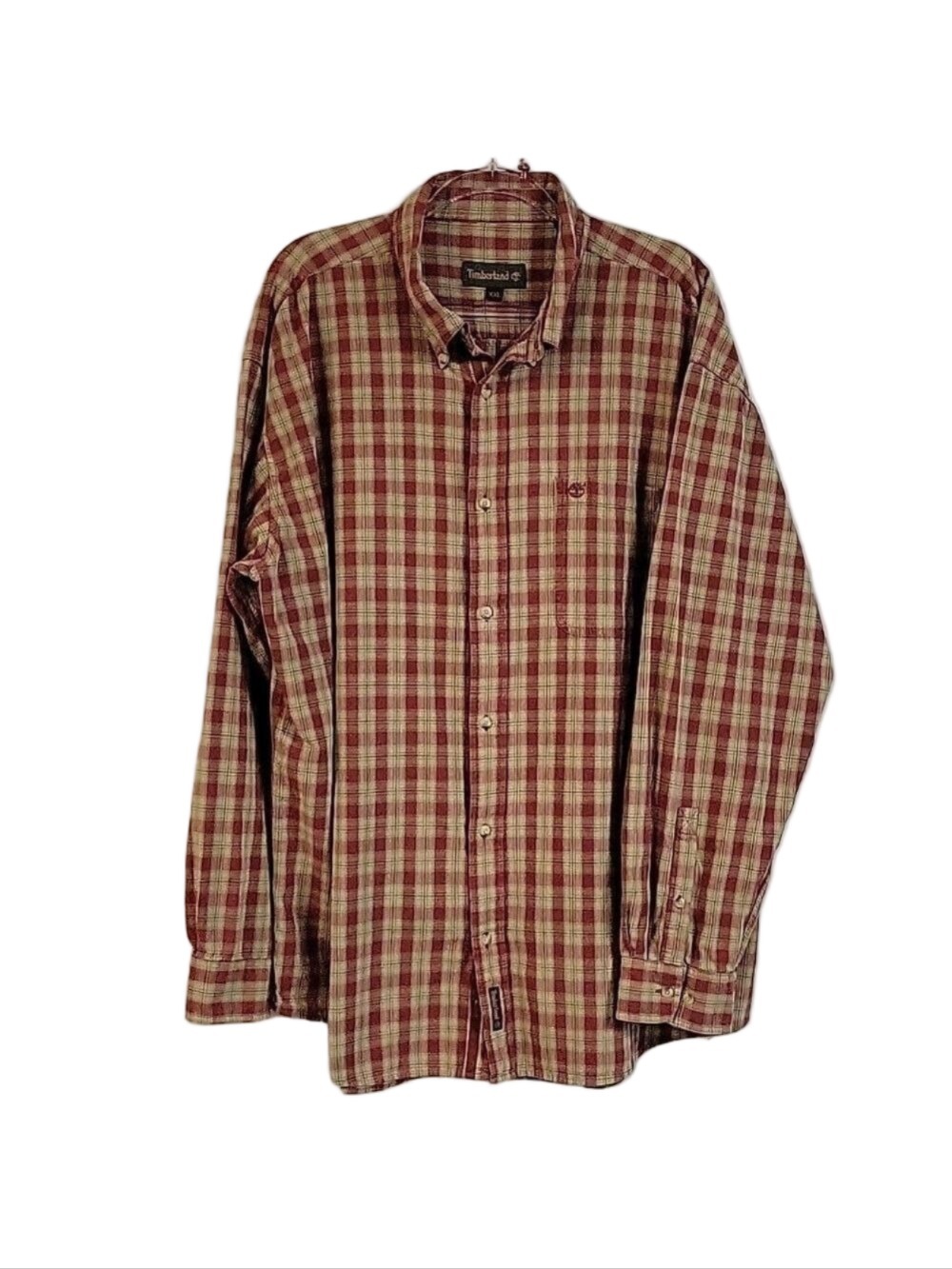 Timberland Men's Red & Tan Plaid Long-Sleeved Button-Down Shirt, Size XXL